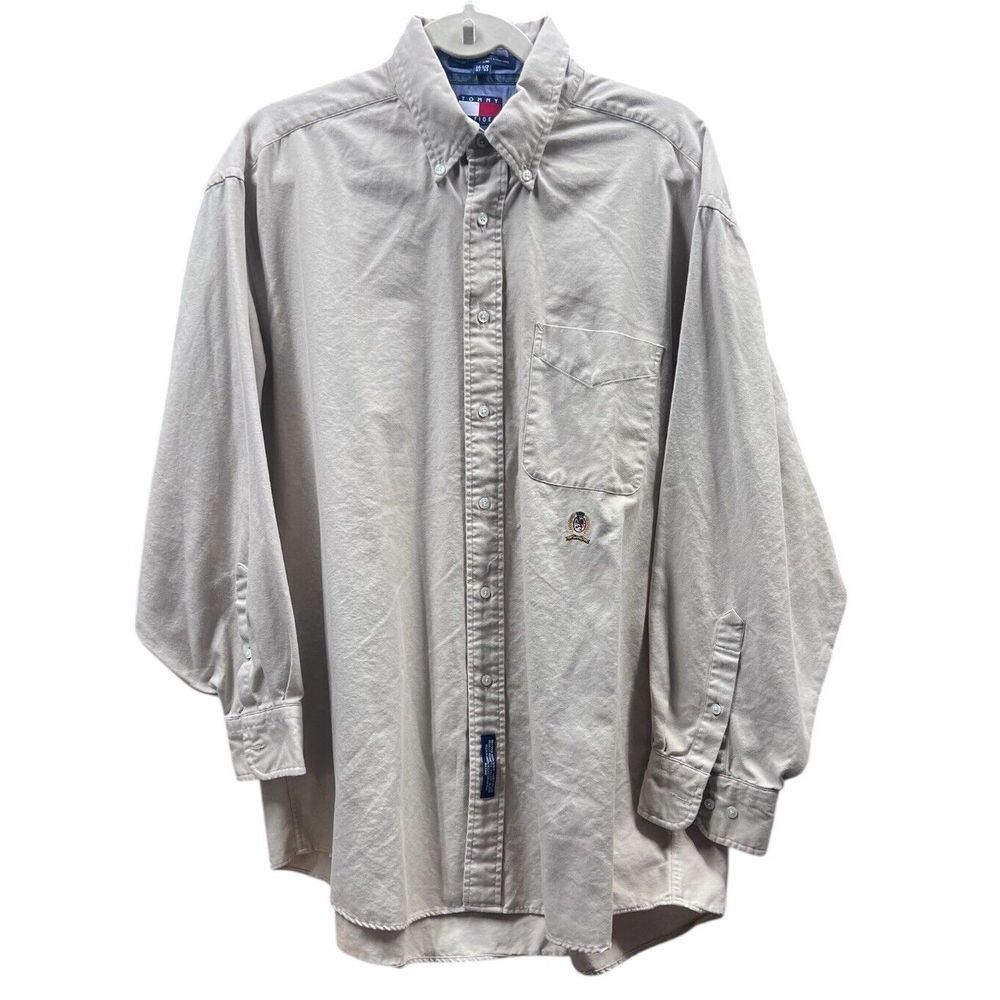 Tommy Hilfiger Men's Khaki Button Down Pocket Long Sleeve Collared 16 32/33‎